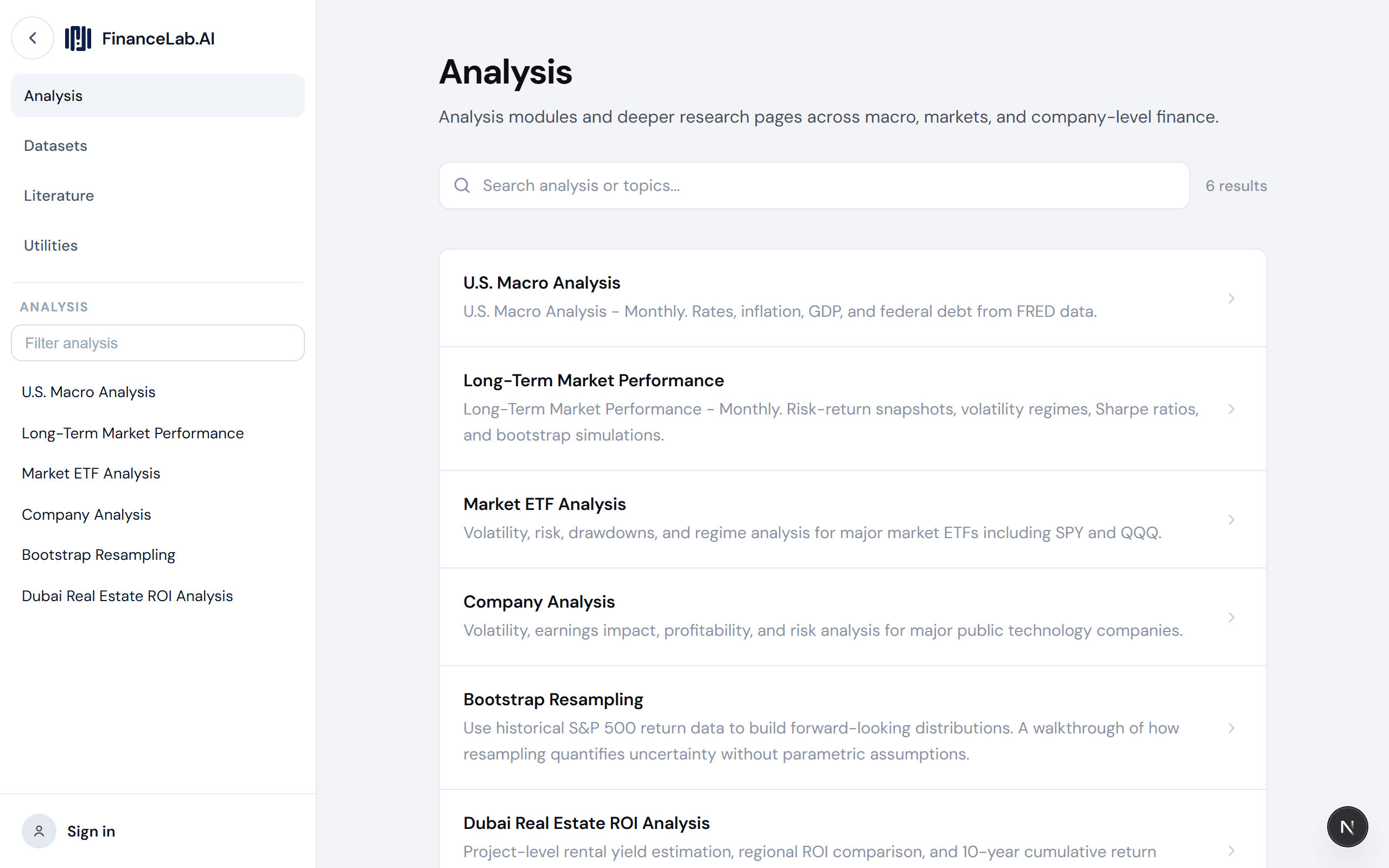 FinanceLab platform screenshot